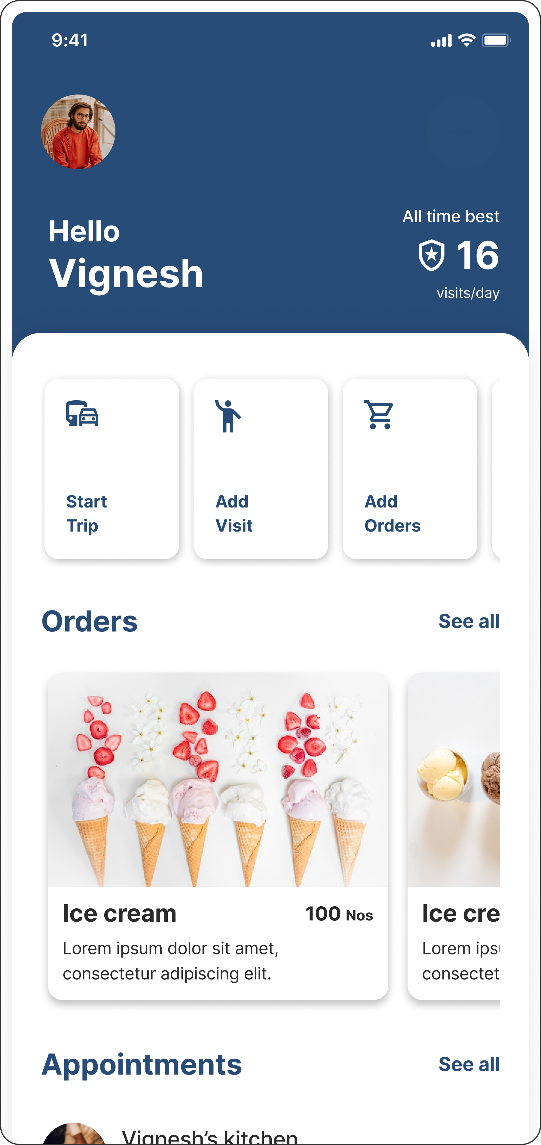 Homescreen of a Performance and order tracking app that i built